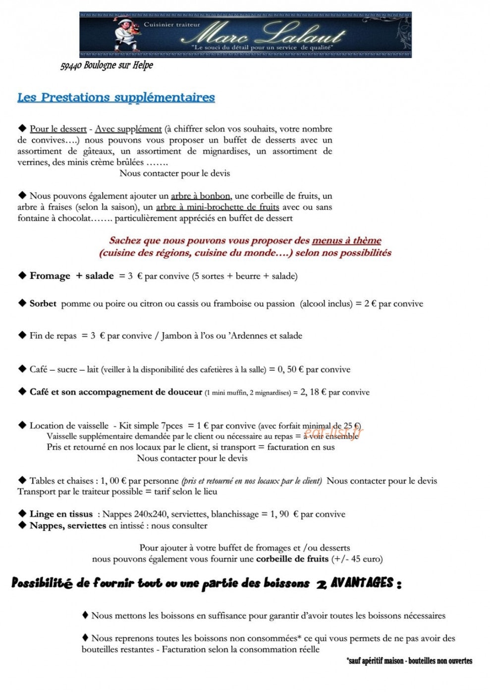 Traiteur lalaut — carte page 14