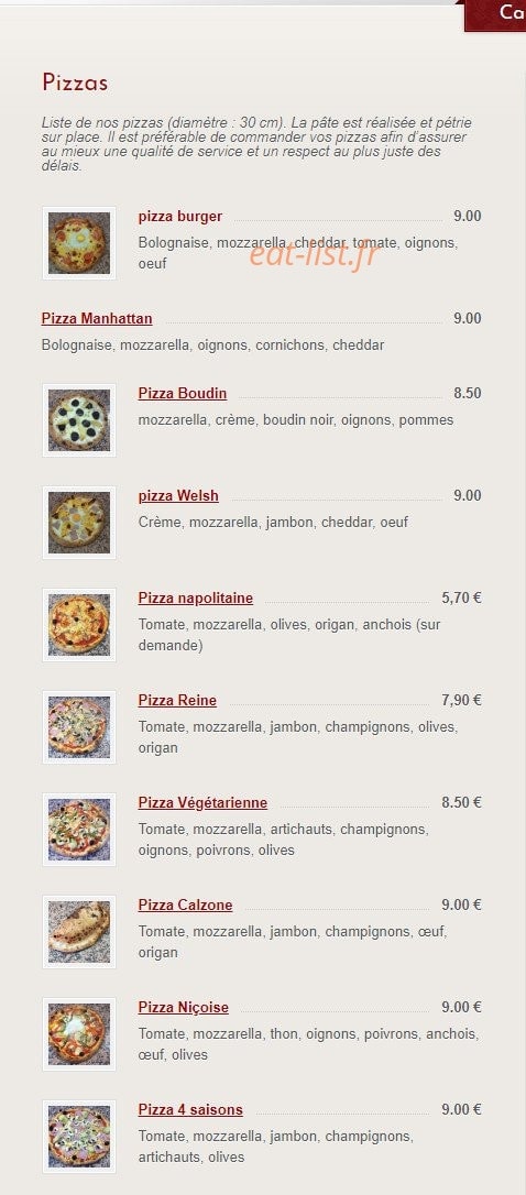 Wormhout pizza — carte page 1