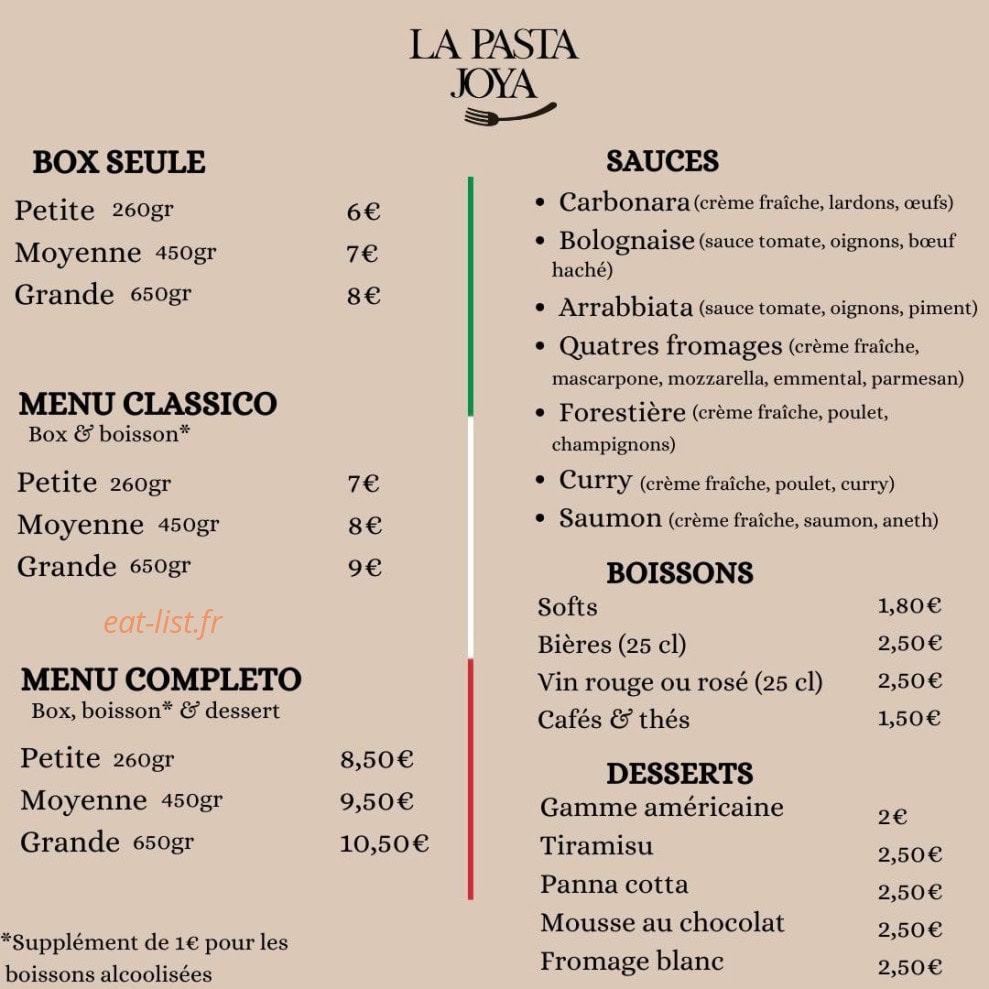 La Pasta Joya — carte page 1