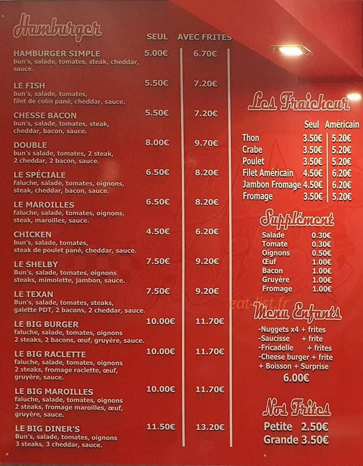 Diner's Frites — carte page 1