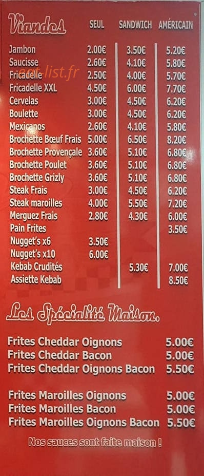 Diner's Frites — carte page 2