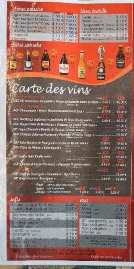 Carte et menu de Hugo à Somain — Les vins
