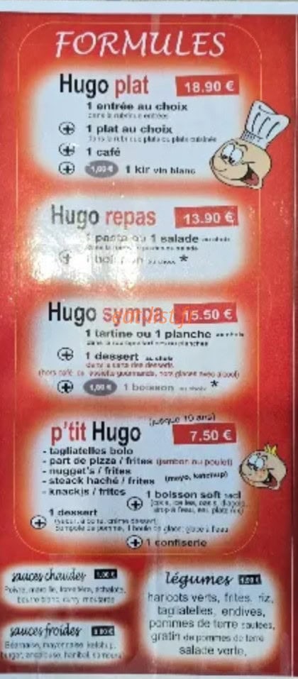 Carte et menu de Hugo à Somain — Les menus