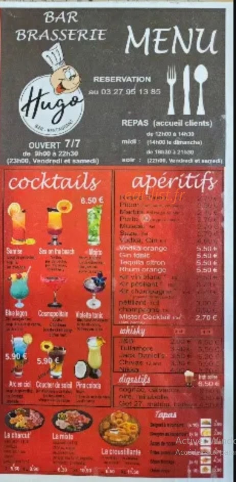 Carte et menu de Hugo à Somain — Cocktails, apéritifs...