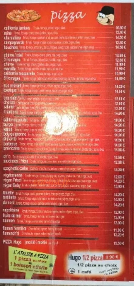 Carte et menu de Hugo à Somain — Les pizzas