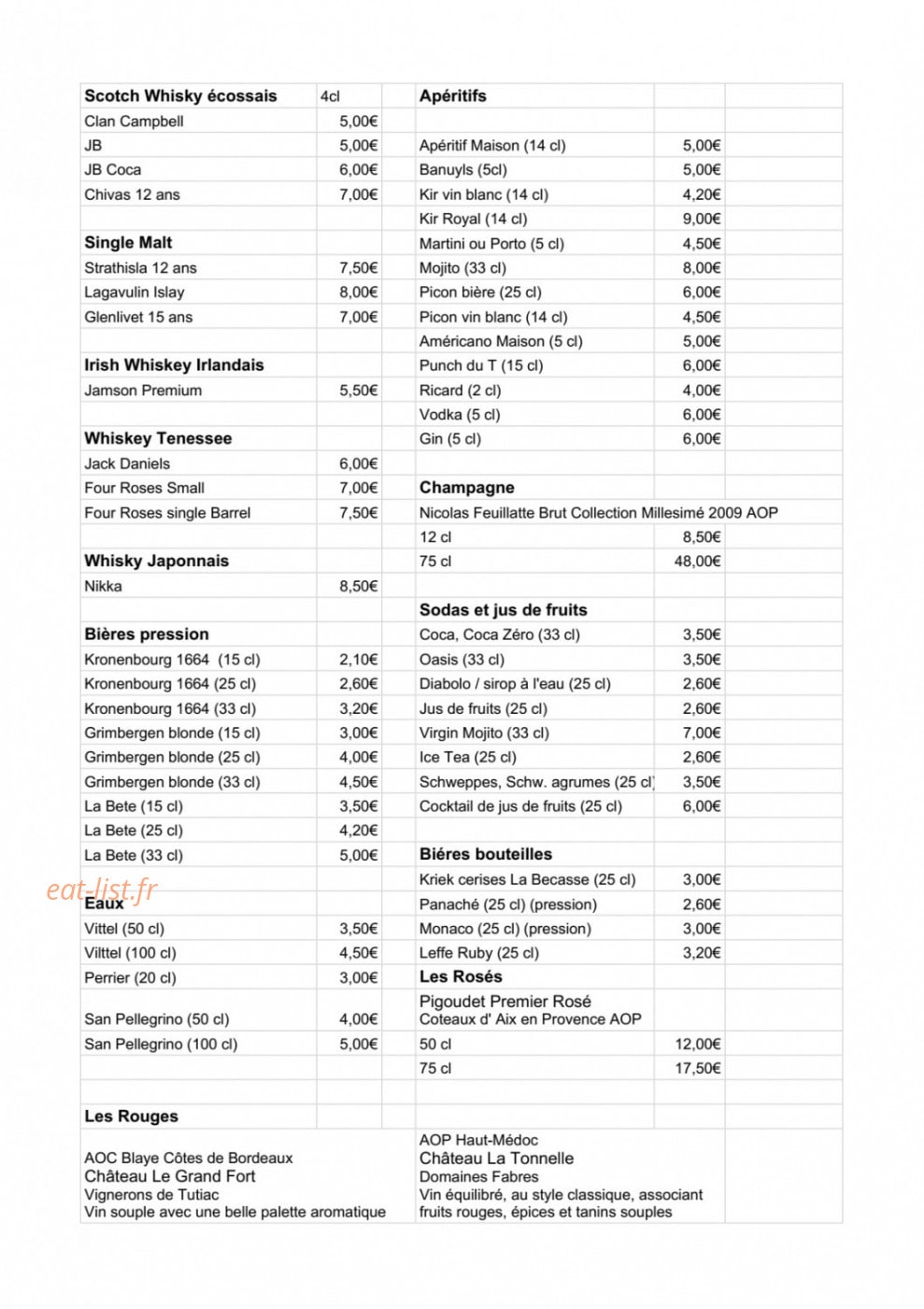 Restaurant le t — carte page 3