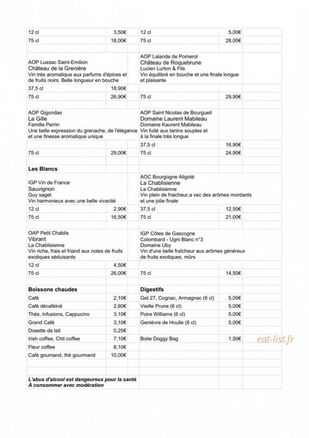 Restaurant le t — carte page 4