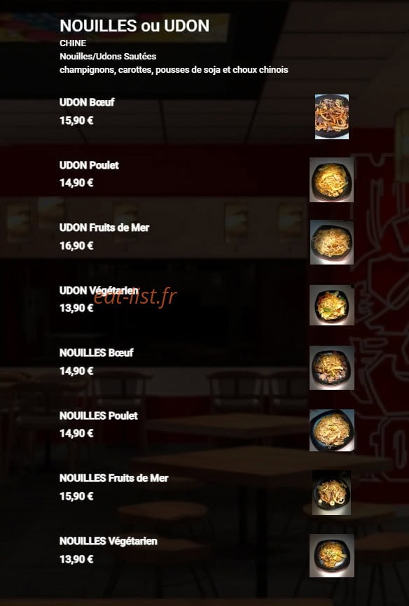 Carte et menu de Ami Asie Food à Villeneuve d'Ascq — Les nouilles ou udon