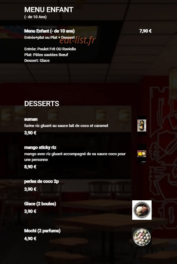 Carte et menu de Ami Asie Food à Villeneuve d'Ascq — Menu enfants et desserts