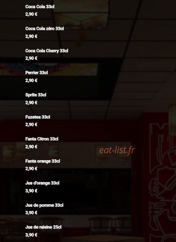 Carte et menu de Ami Asie Food à Villeneuve d'Ascq — Les boissons fraîches suite