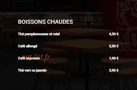 Carte et menu de Ami Asie Food à Villeneuve d'Ascq — Les boissons chaudes