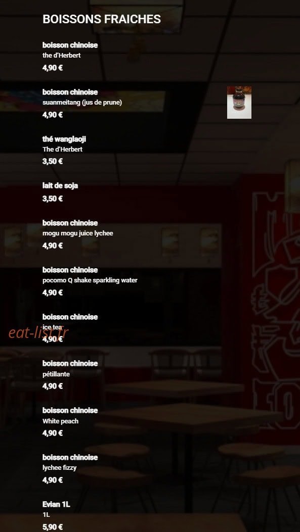Carte et menu de Ami Asie Food à Villeneuve d'Ascq — Les boissons fraîches