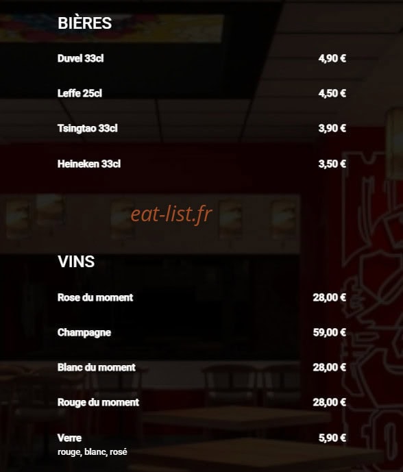 Carte et menu de Ami Asie Food à Villeneuve d'Ascq — Les bières et vins