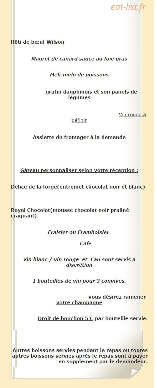 Auberge De La Forge — carte page 2