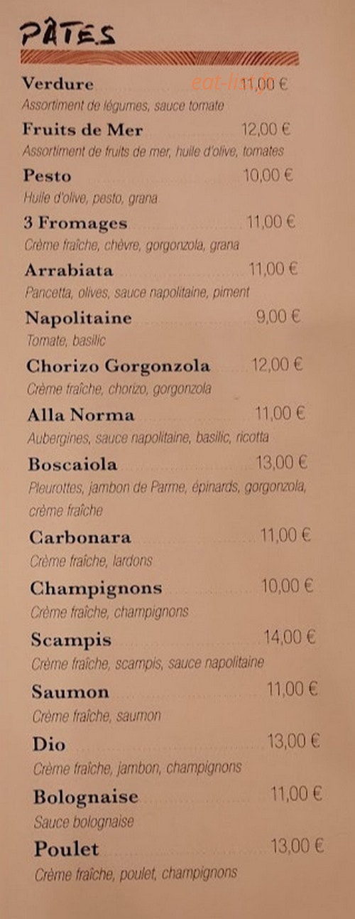 Dio Ristorante — carte page 1