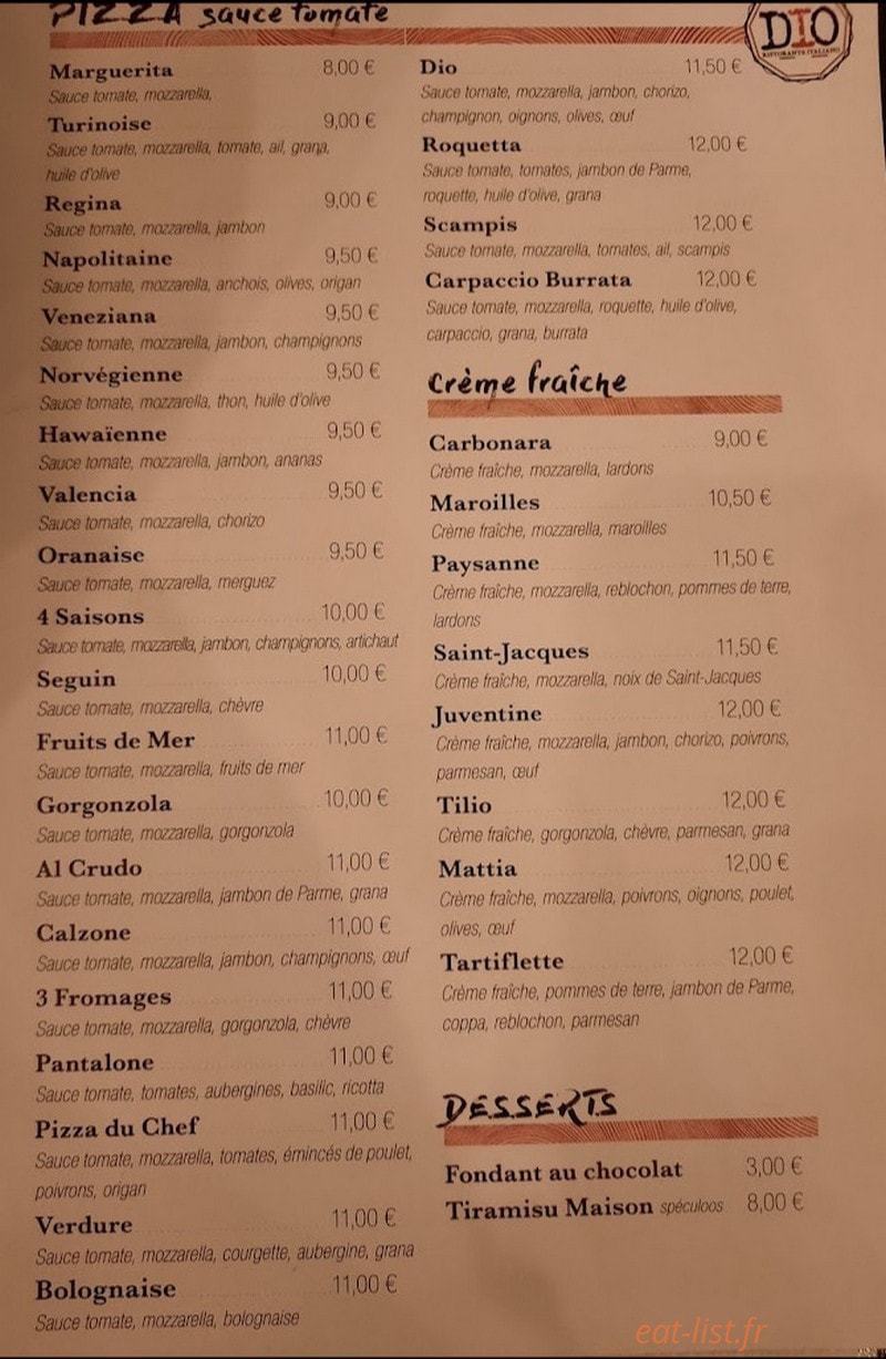 Dio Ristorante — carte page 2