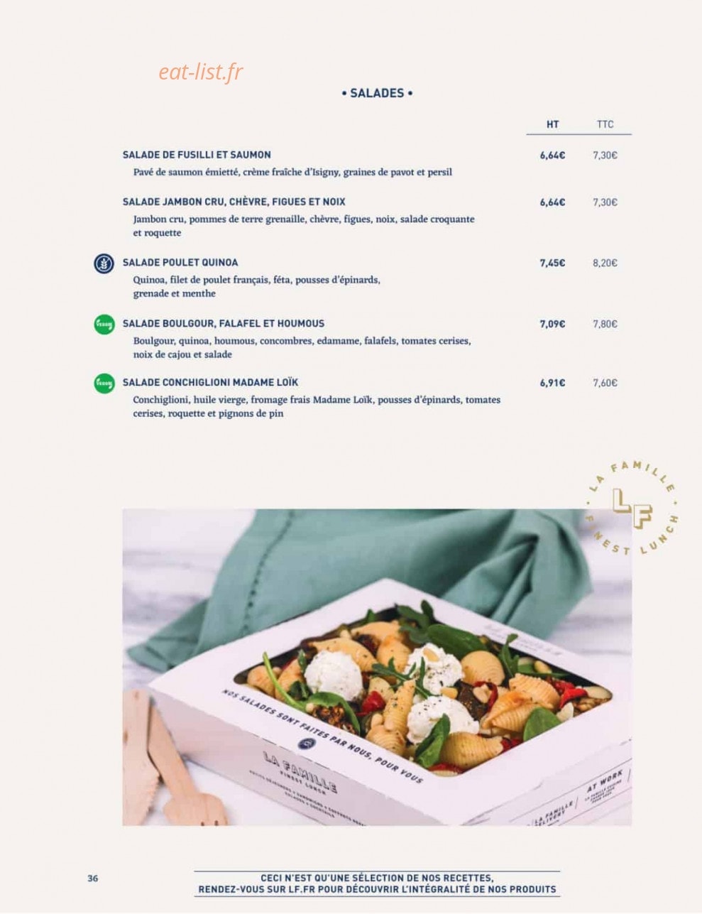 Carte et menu de La Famille Finest Lunch à Villeneuve d'Ascq — Salades