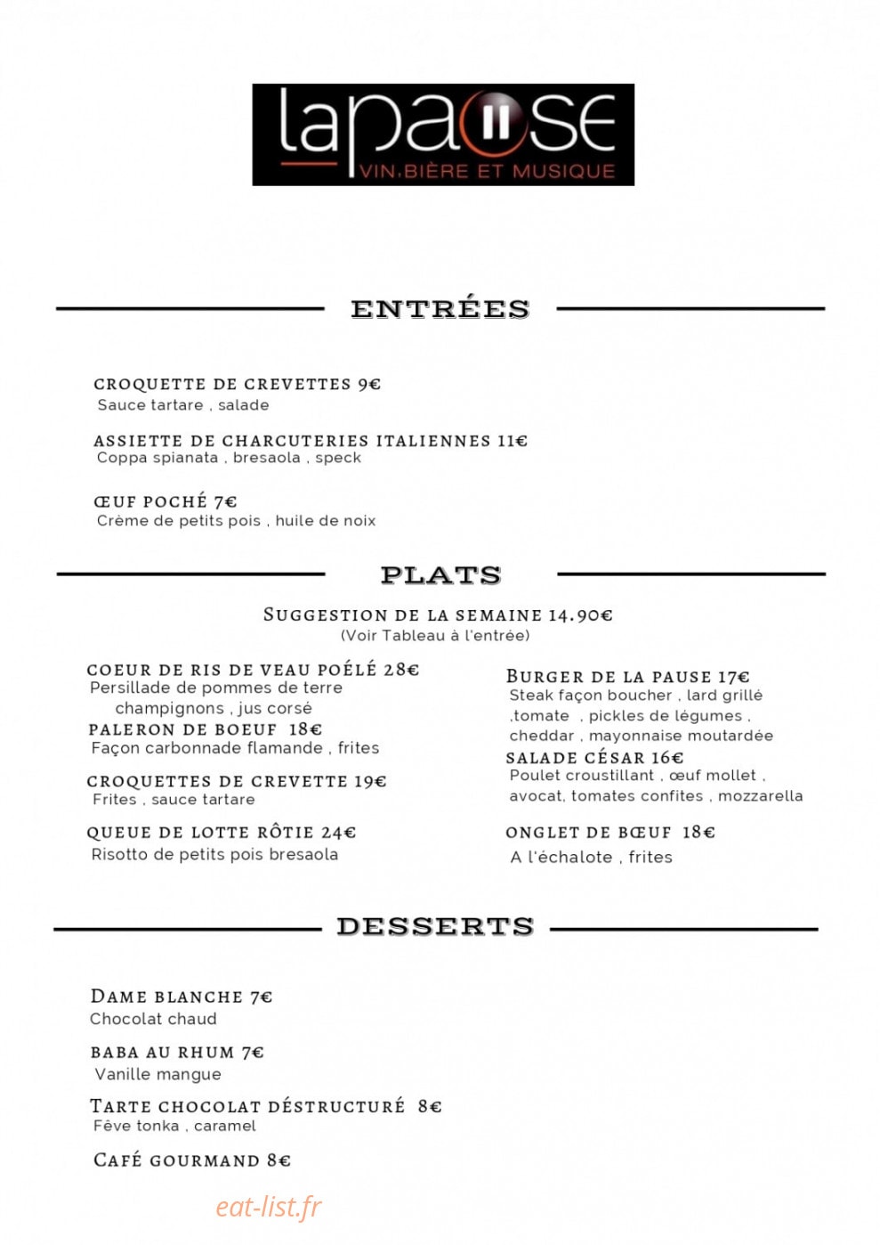 La Pause — carte page 1