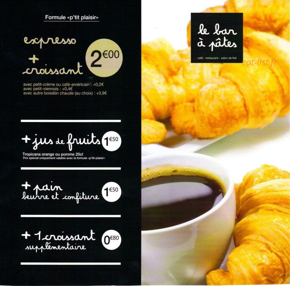 Le Bar A Pâtes — carte page 1