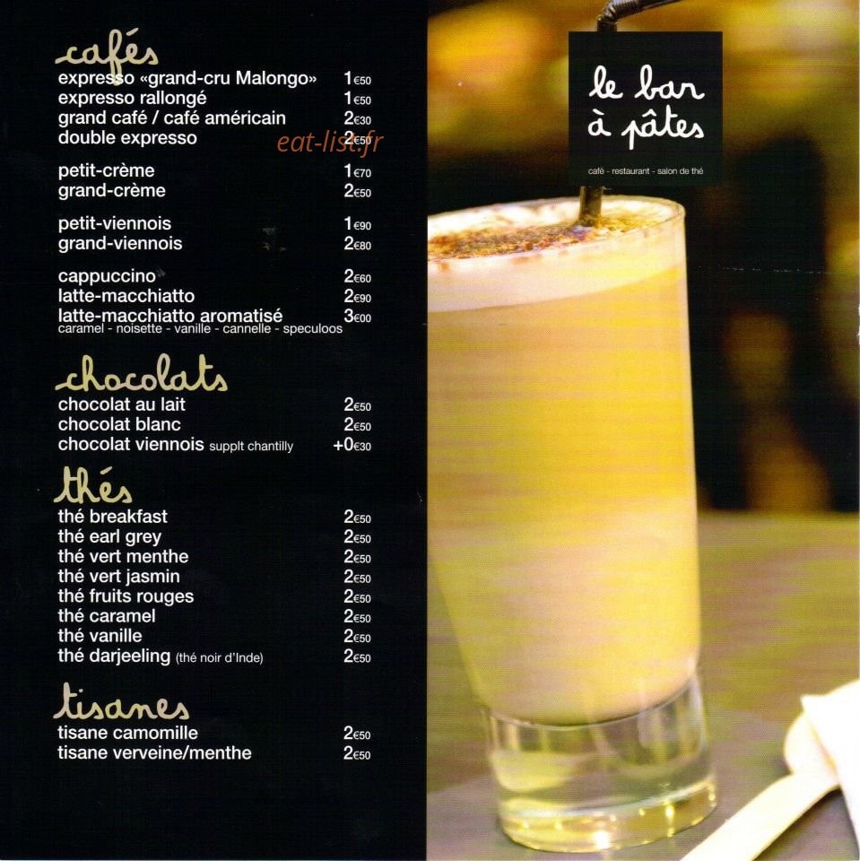 Le Bar A Pâtes — carte page 3