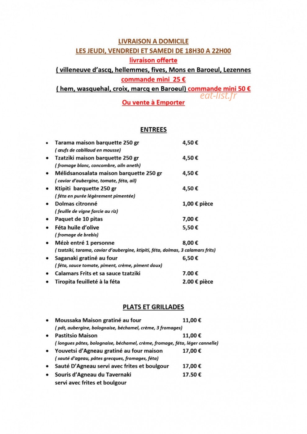 Le Tavernaki — carte page 1