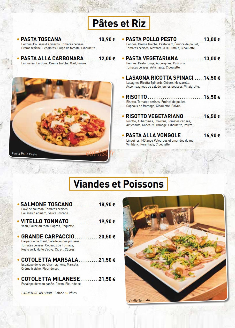 Carte et menu de Leocorno à Villeneuve d'Ascq — Les pates, riz et viandes,...