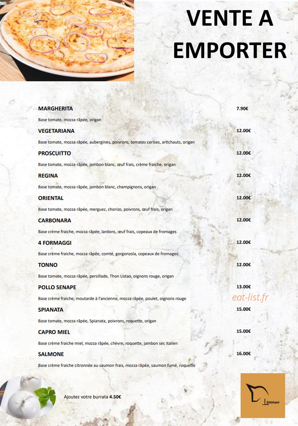 Carte et menu de Leocorno à Villeneuve d'Ascq — Vente emporter