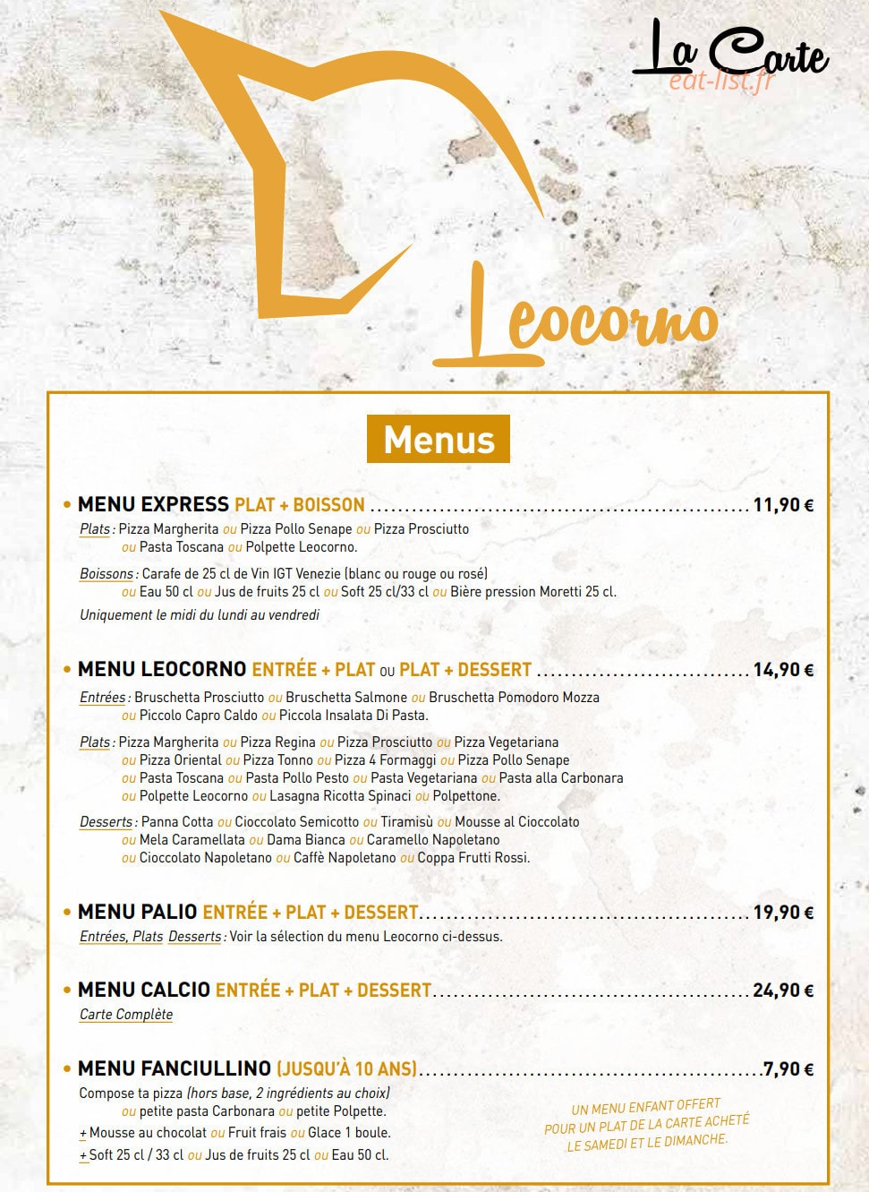 Carte et menu de Leocorno à Villeneuve d'Ascq — Les menus