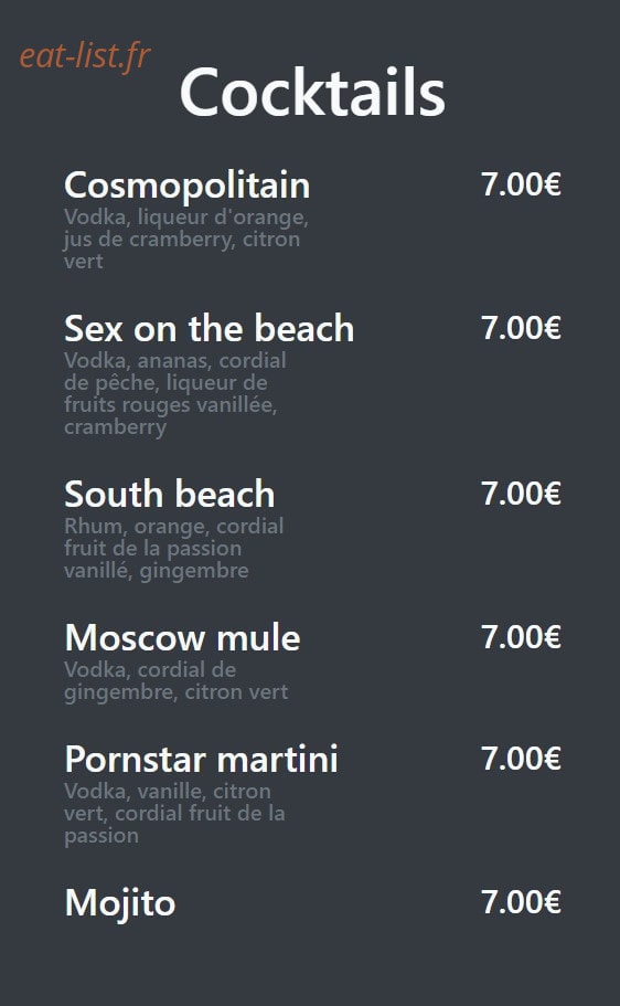 O'B Bar — carte page 6