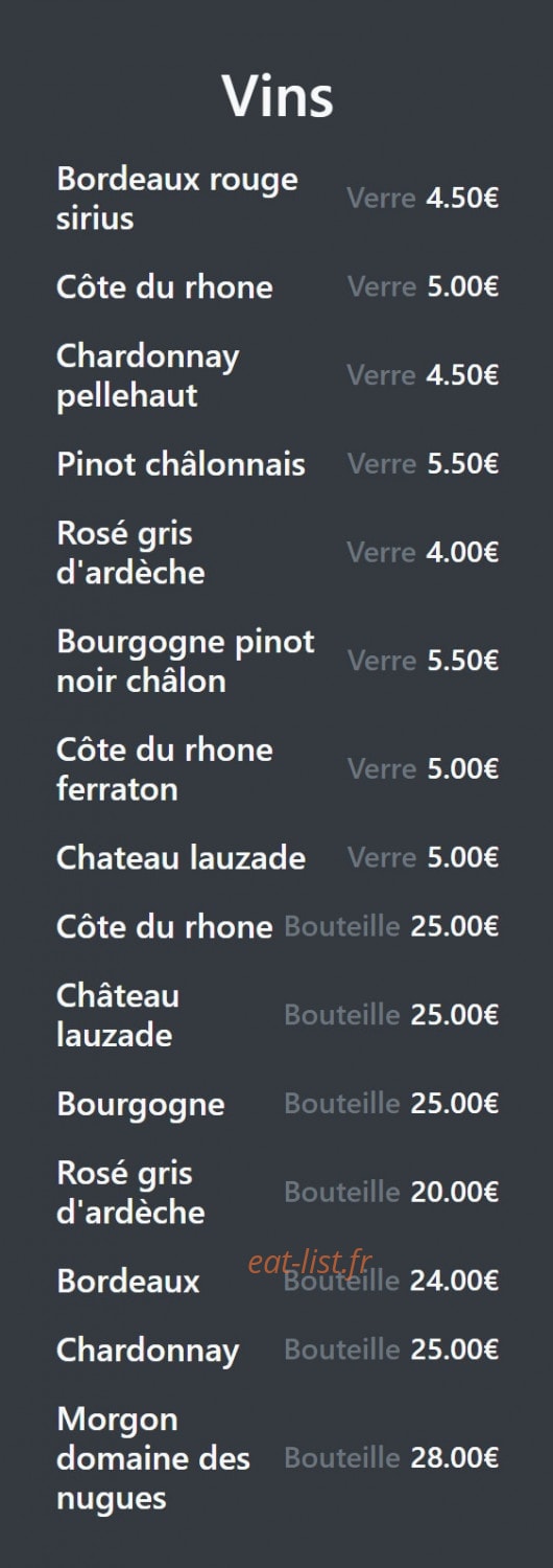 O'B Bar — carte page 3