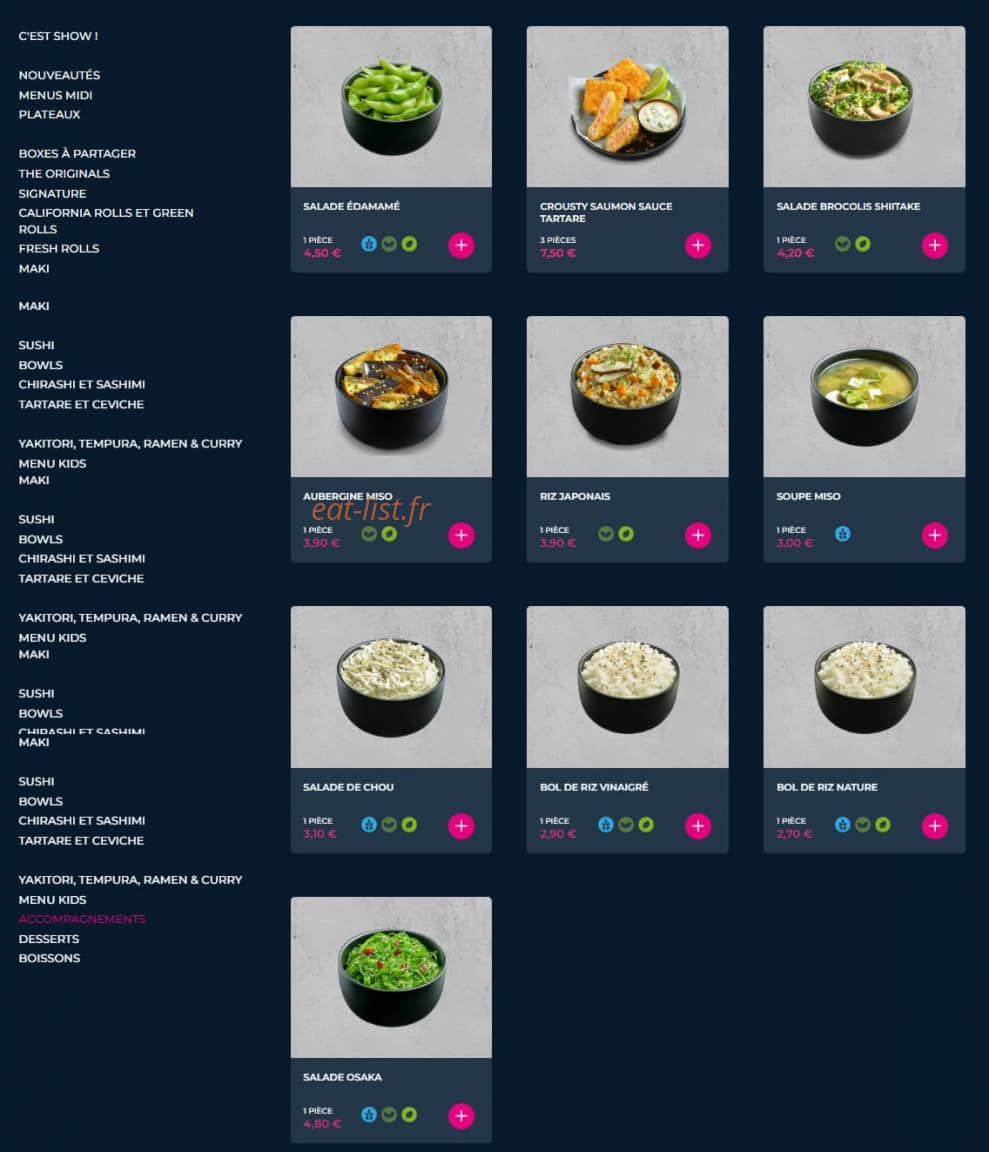 Carte et menu de Planet Sushi à Villeneuve d'Ascq — Les accompagnements