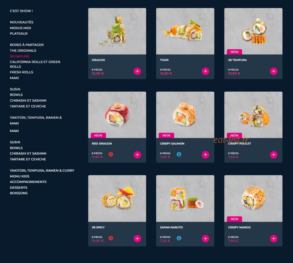 Carte et menu de Planet Sushi à Villeneuve d'Ascq — Les sigantures