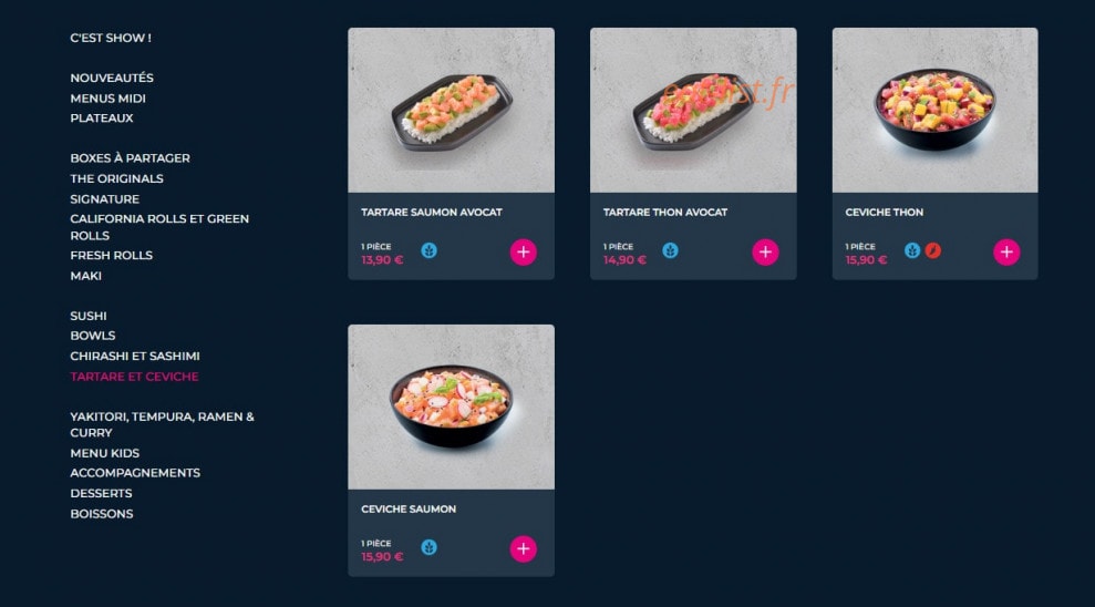 Carte et menu de Planet Sushi à Villeneuve d'Ascq — Les tartares et chevices