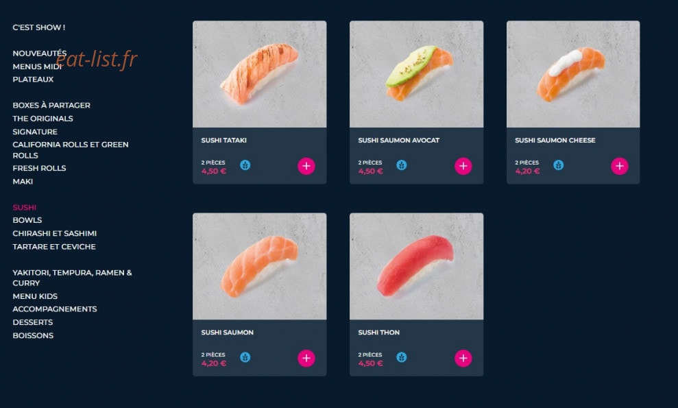 Carte et menu de Planet Sushi à Villeneuve d'Ascq — Les sushis