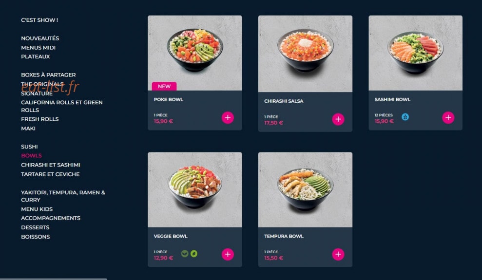 Carte et menu de Planet Sushi à Villeneuve d'Ascq — Les bowls