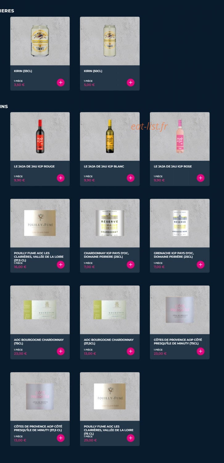 Carte et menu de Planet Sushi à Villeneuve d'Ascq — Les bières et vins