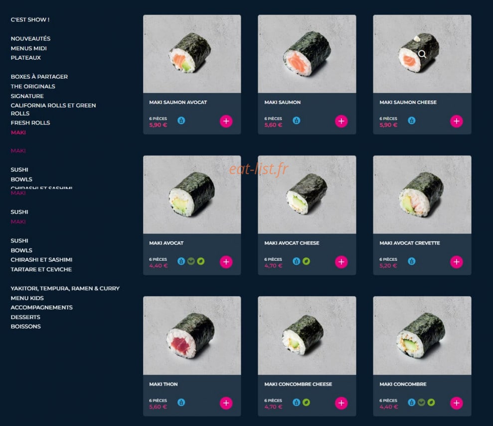 Carte et menu de Planet Sushi à Villeneuve d'Ascq — Les makis