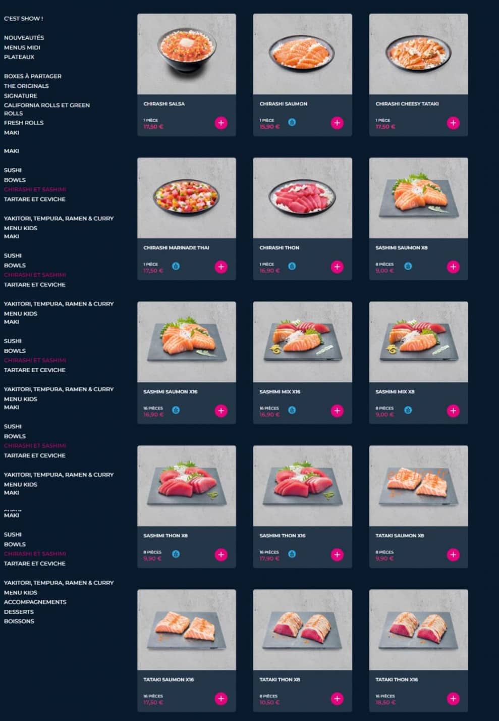 Carte et menu de Planet Sushi à Villeneuve d'Ascq — Les chirashis et sashimis