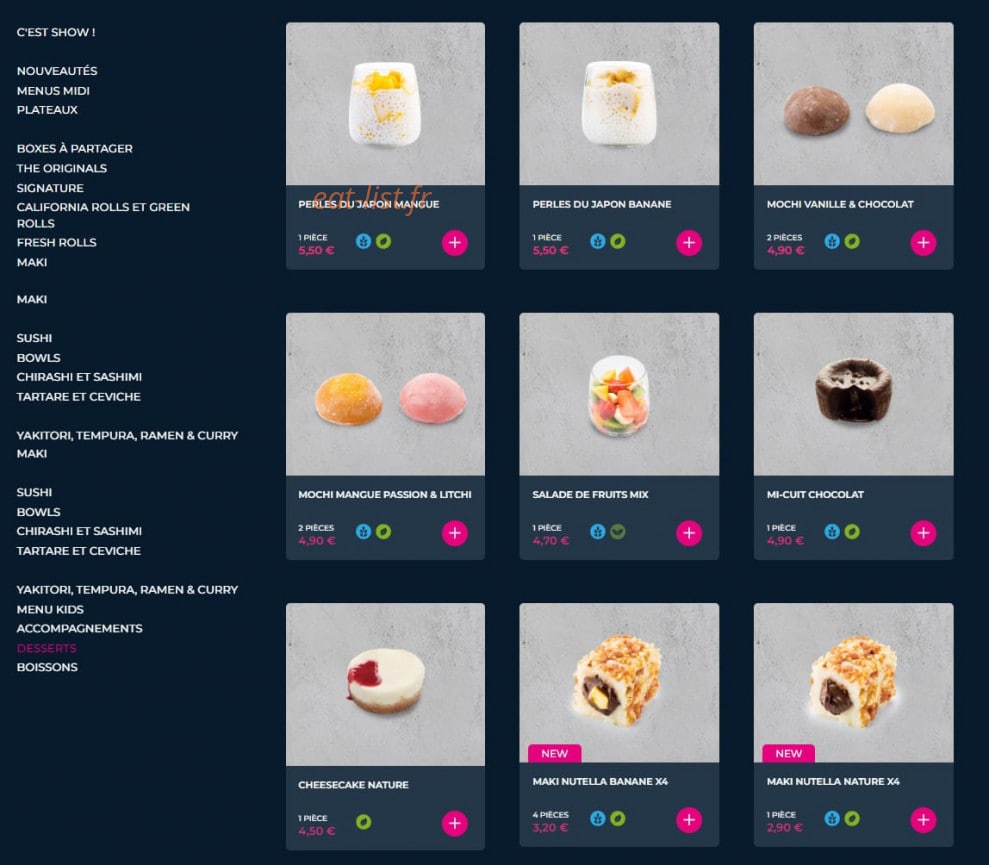 Carte et menu de Planet Sushi à Villeneuve d'Ascq — Les desserts