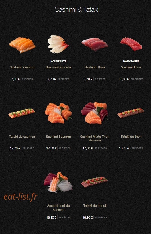 Carte et menu de Sushi Shop à Villeneuve d'Ascq — Les sashimis, tatakis, ...