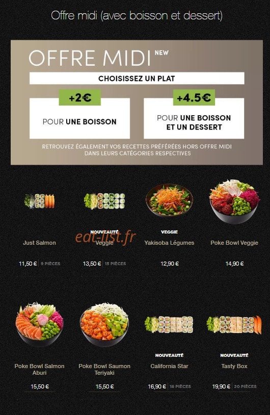Carte et menu de Sushi Shop à Villeneuve d'Ascq — Les offres midis