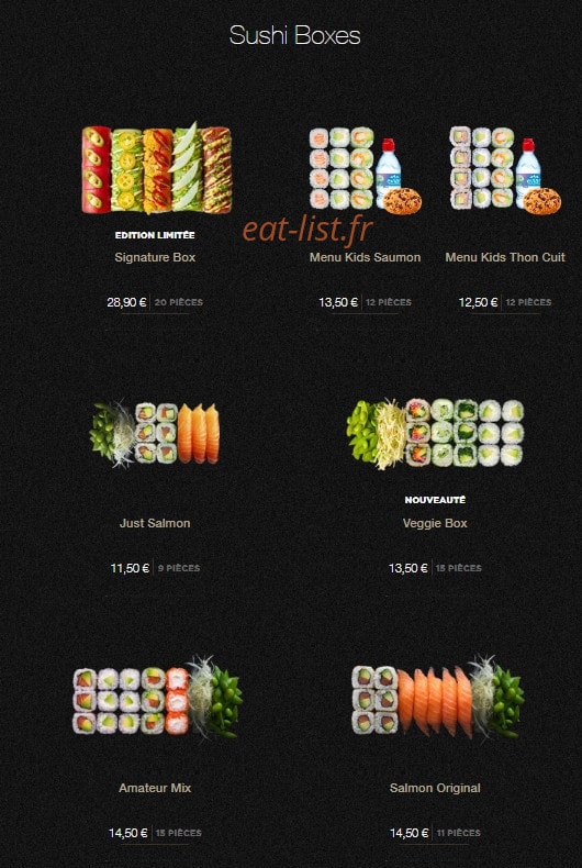 Carte et menu de Sushi Shop à Villeneuve d'Ascq — Les sushis boxes