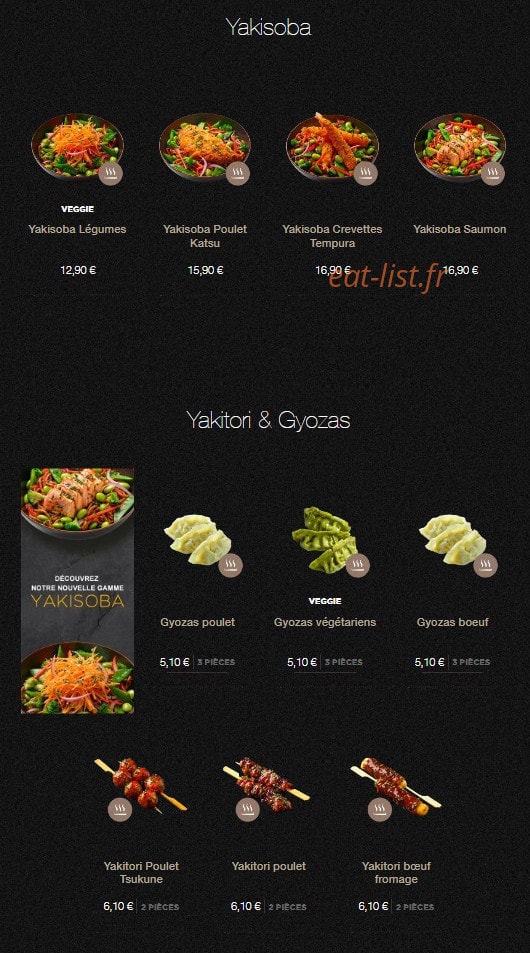 Carte et menu de Sushi Shop à Villeneuve d'Ascq — Les yakisobas, yakitoris , ....