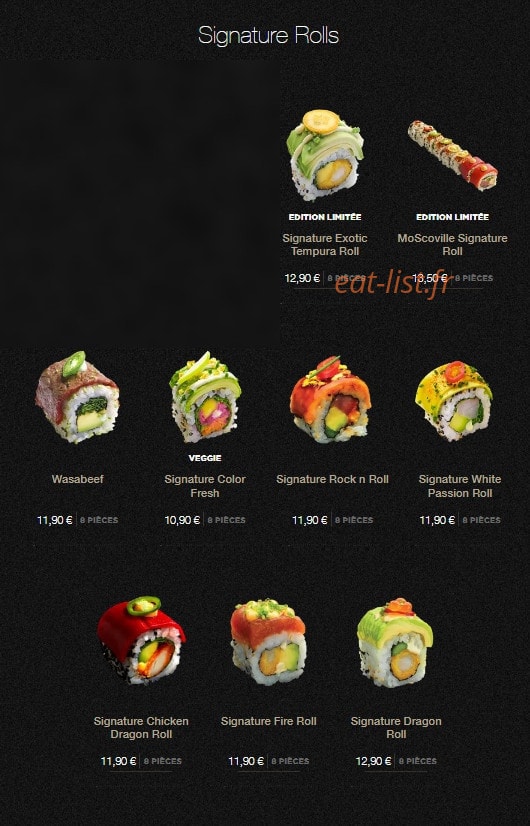 Carte et menu de Sushi Shop à Villeneuve d'Ascq — Les signature rolls