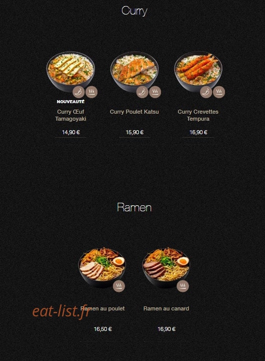 Carte et menu de Sushi Shop à Villeneuve d'Ascq — Les curry et ramens