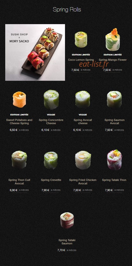 Carte et menu de Sushi Shop à Villeneuve d'Ascq — Les springs rolls