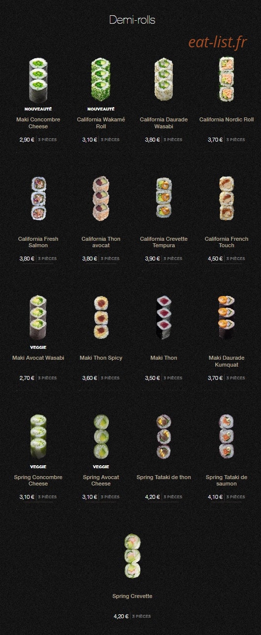 Carte et menu de Sushi Shop à Villeneuve d'Ascq — Les demi-rolls