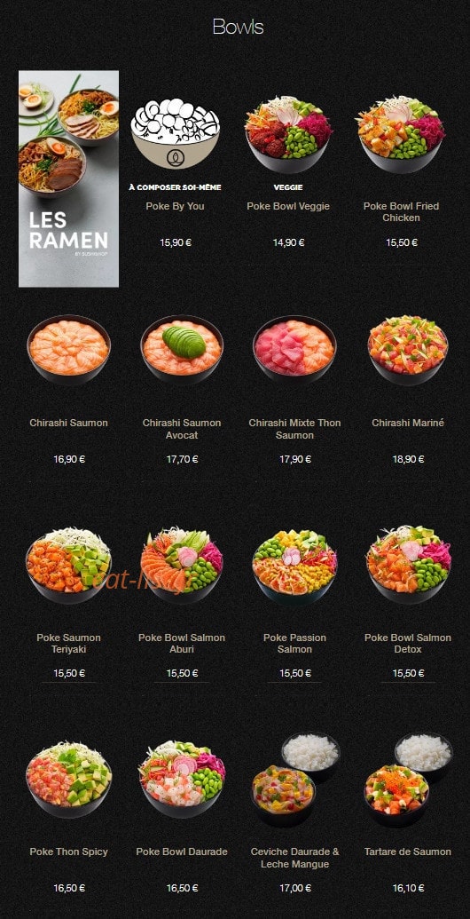 Carte et menu de Sushi Shop à Villeneuve d'Ascq — Les bowls