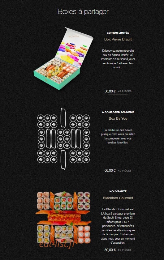 Carte et menu de Sushi Shop à Villeneuve d'Ascq — Les boxes à partager