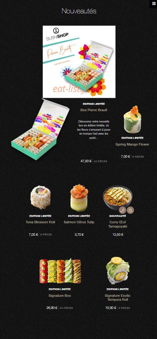 Carte et menu de Sushi Shop à Villeneuve d'Ascq — Les nouveautés